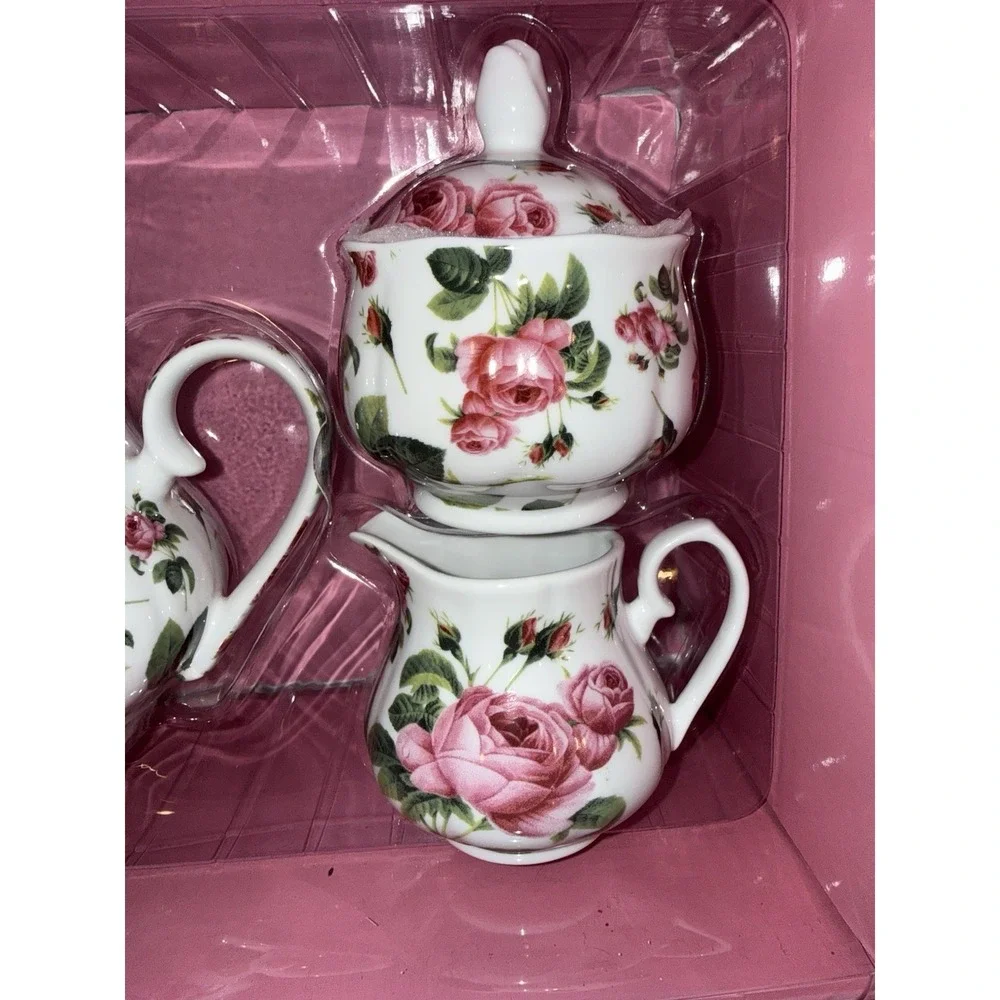 NIB - Kent Pottery Tea Pot  Sugar &‎ Creamer set Pretty Violets Spring flowers